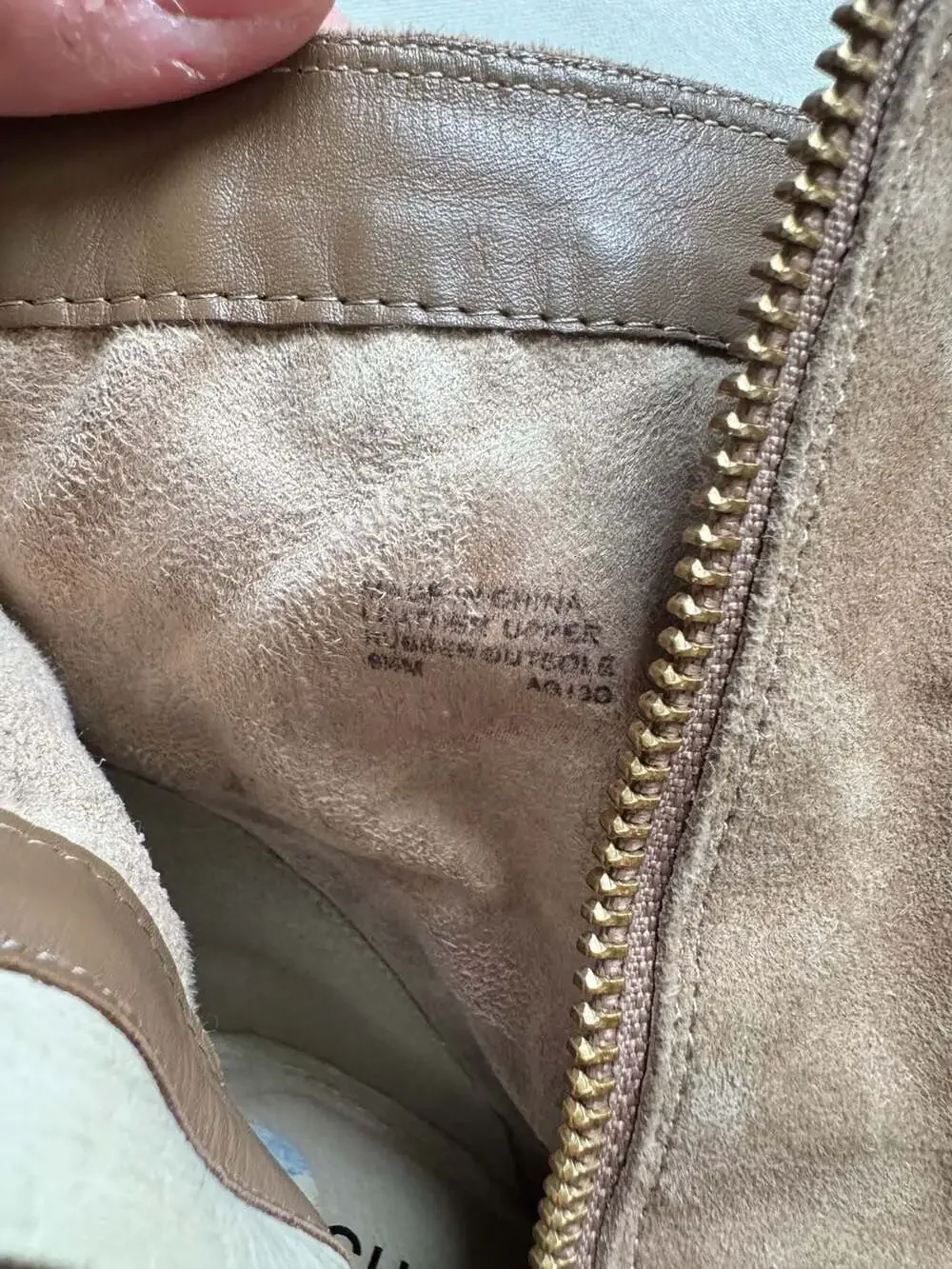Michael Kors Suede Ankle Boots Gold Logo Heel Side Zip Women’s 6.5 Taupe